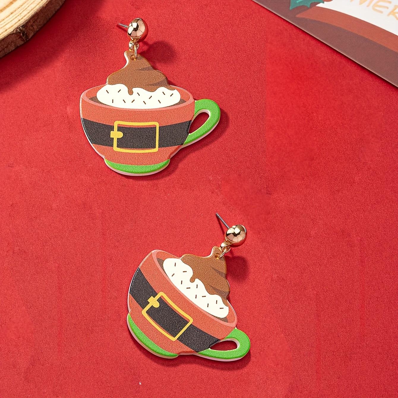 Christmas elements personalized ice cream brown cup pendant earrings for daughter and friend holiday gifts