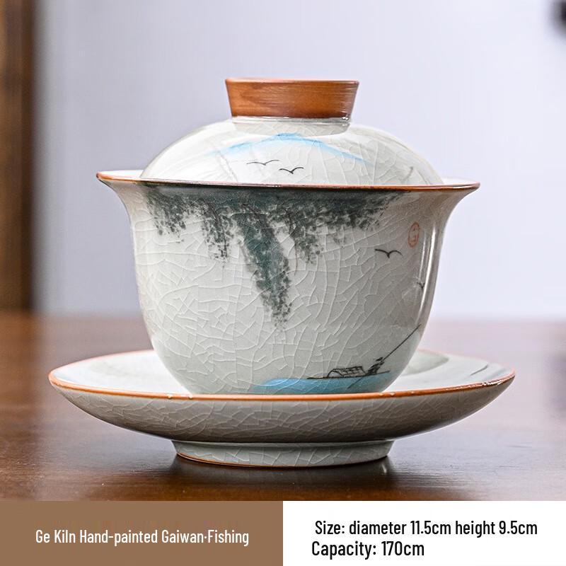 Shangqi Ge Ware Hand-Painted Ceramic Gaiwan