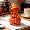 Halloween Desk Ornament 3D Printed Pumpkin Girl Figurine, Spooky Witch Statue, Carved Figure Sitting On for Party Decor Sculpture