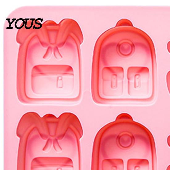 Nonstick Silicone Bakeware Backpack Mold, 6 Cavity School Bag Shape Baking Tool, Chocolate Jelly Candy Maker Durable Flexible Tray for And