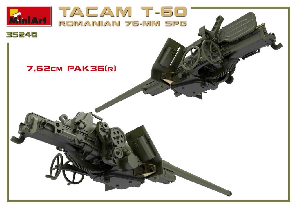 MiniArt Scale Romanian Army 76mm Artillery TACAM Full Interior Plastic Model Kit MA35240 1/35 Self-Propelled T-60
