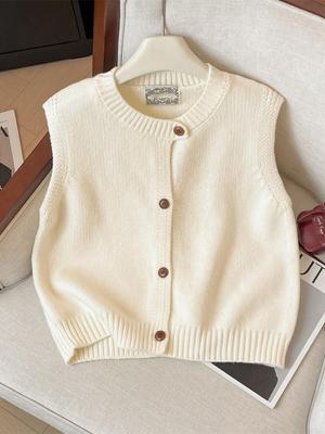 French White Layered Vest Cardigan Sweater Women Fall Winter Slim Fit Loose Knit Sleeveless Open Front Top