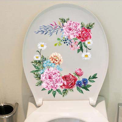 Creative Rose Flowers Mural Toilet Stickers Bathroom Decoration Stickers Close Stool Seat Cover Decor Self-adhesive Paintings Removable PVC Decals