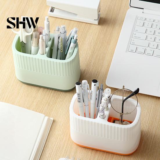 Office Supplies Storage Organizer Desktop Pen Holder, Compartments Thickened Plastic Organizer, Macaron Cute Desk Accessories for Girls Color Vertical