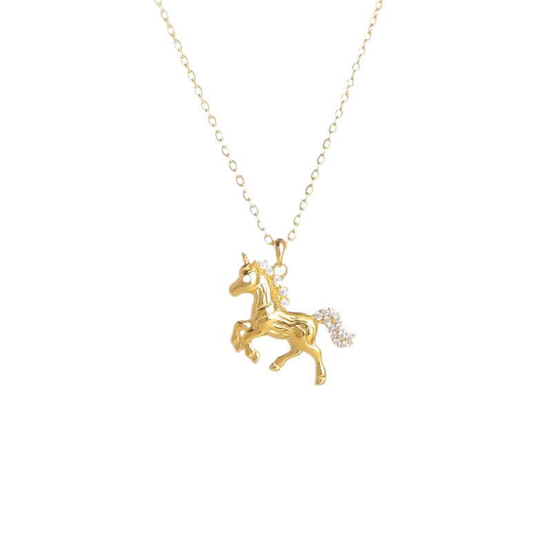 S925 Sterling Silver Lucky Unicorn Collarbone Pendant Necklace: Light Luxury, Elegant, and Versatile.