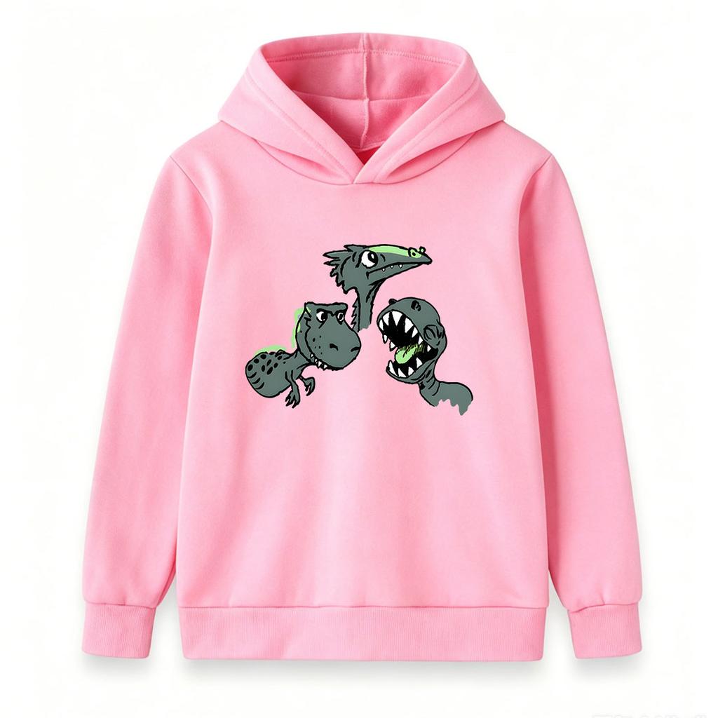 Kids Unisex Cartoon Dinosaur Print Pullover Hoodie, Cute 3 Different Dinosaurs Pattern Casual Long Sleeve Sweatshirt for Boys Girls Daily Wear Streetw