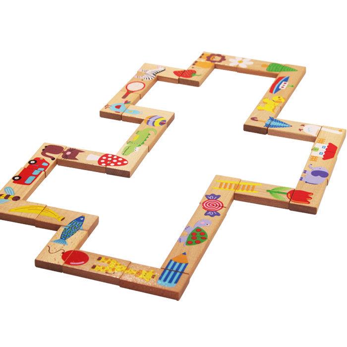 28-Piece Wooden Animal Dominoes Puzzle - Educational Toy for Children