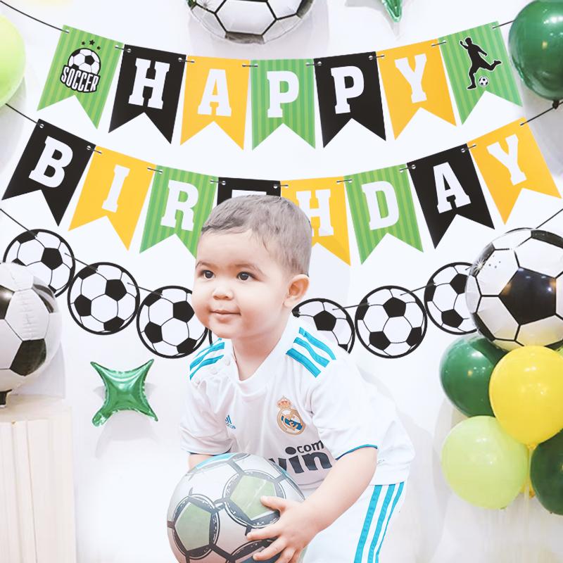 1set Football Happy Birthday Banner Garland Kids Boys Sports Theme Soccer Birthday Party Decoration Favors Supplies