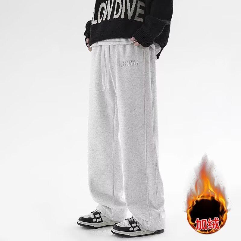 Mens Black Straight Leg - Winter Plus Size Fleece Lined Casual Sports Pants