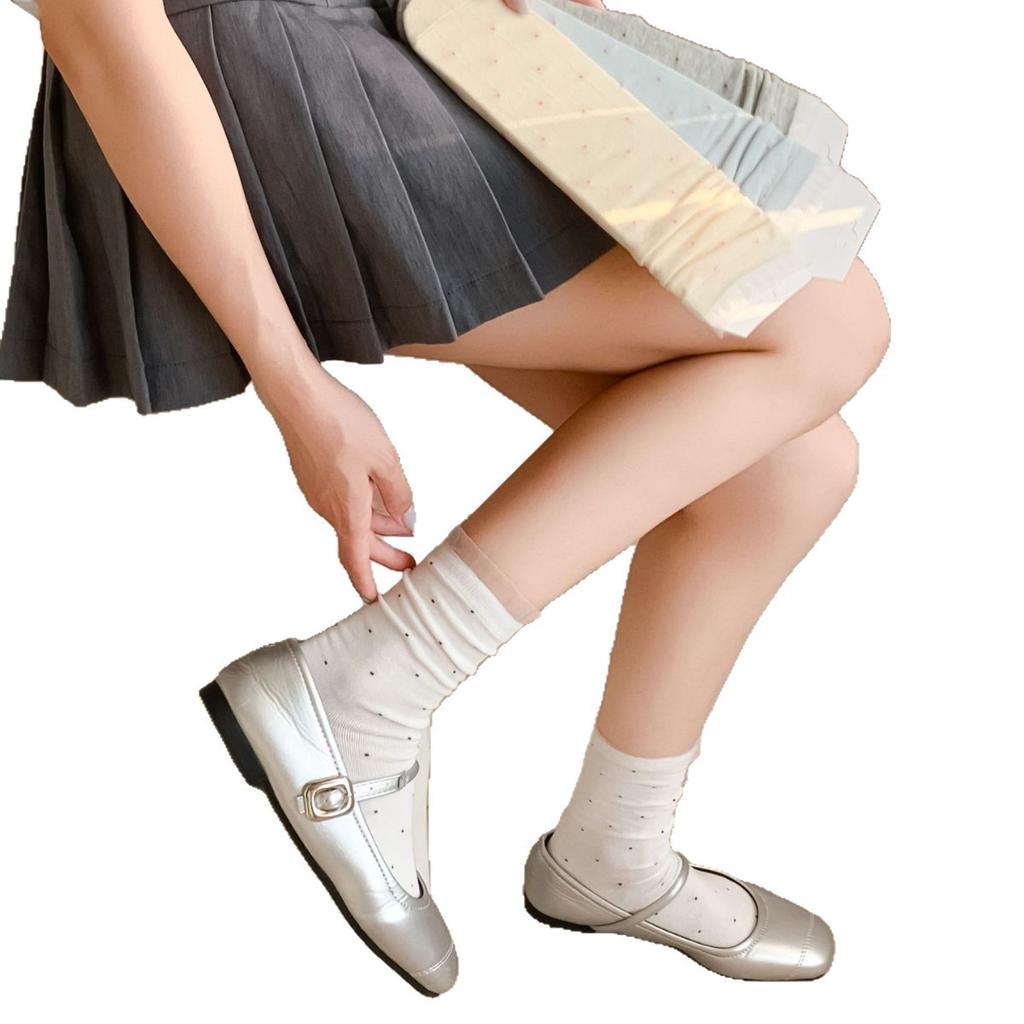Polka Dot Lace Stack Socks Mid-Leg Socks Trendy Simple Girl Summer Thin Student Stockings