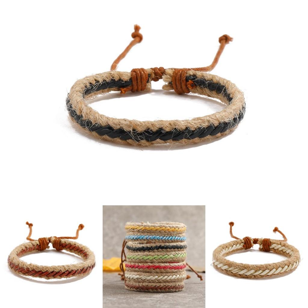 Vintage-inspired Leather Braided Bracelet Bohemian Ethnic Fashion Set Of 7