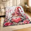 Love Floral Gnome Coral Fleece Blanket Cute Garden Decor