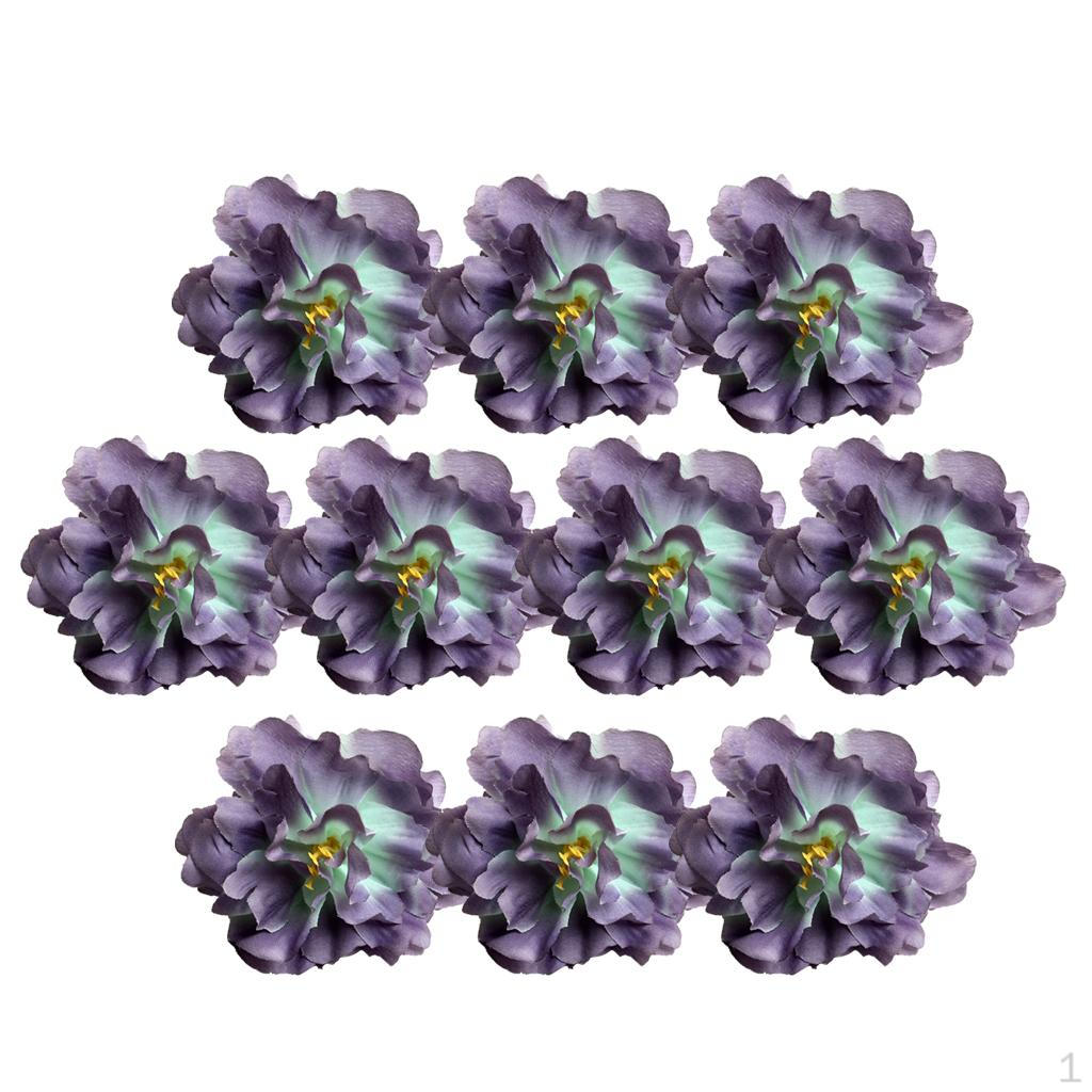 

10 Pieces European Style Artificial Silk Peony Flower Head 9cm Purple green