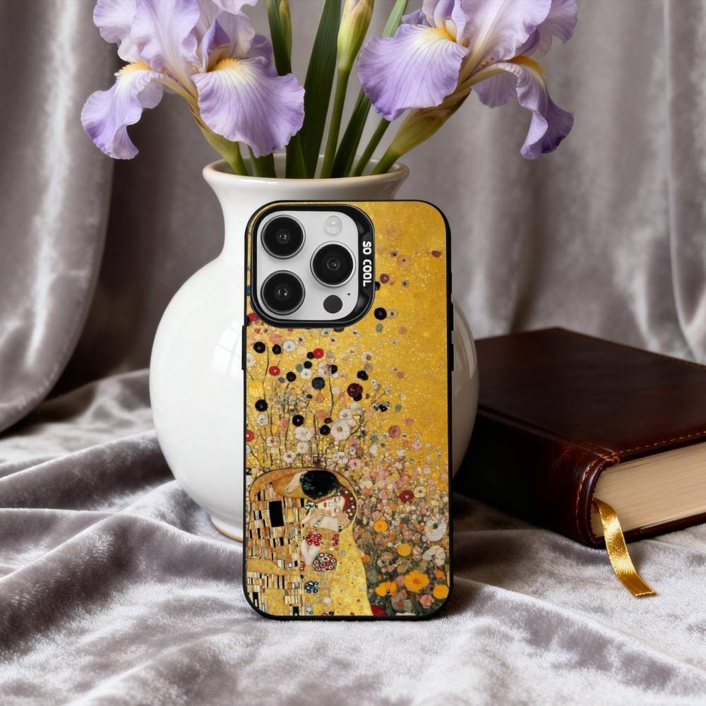 T-The Kiss Gustav K-Klimt Painting Phone Case For iPhone17,16,15,14,13,12,11 Plus,Pro Max Black Candy silver phone case