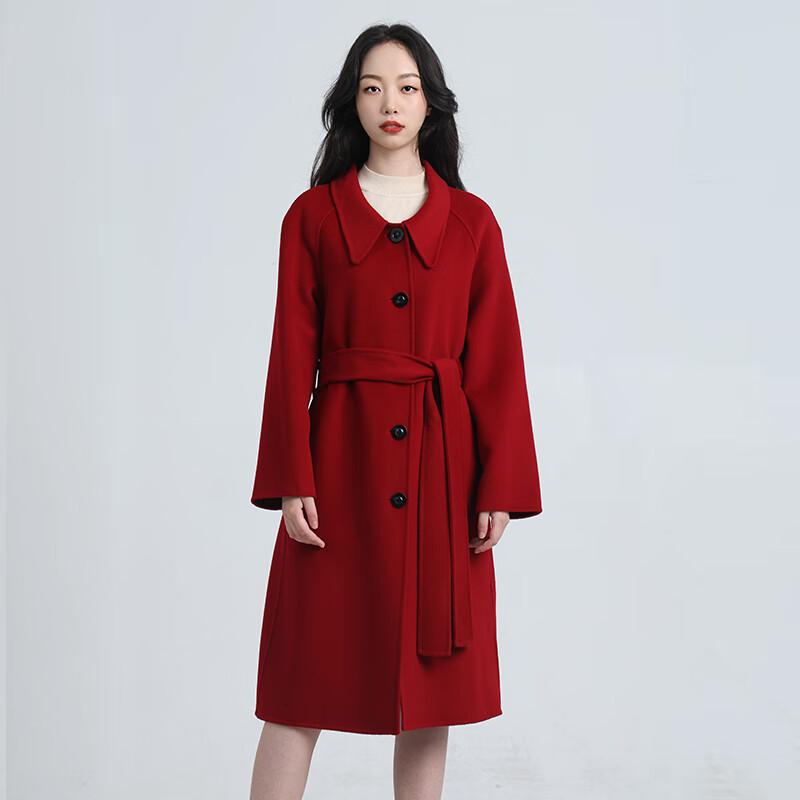 Feng Xun 100% Wool Belted Double-Faced Long Coat