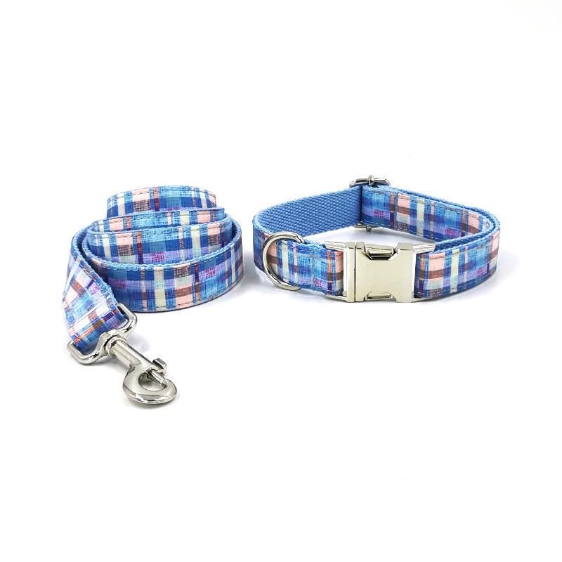 Plaid Dog Collar and Leash Set, Anti-Loss Design XL