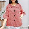 ZANZEA Camicia Casual Estiva da Donna con Colletto a Bambola e Maniche a 3/4 a Quadri