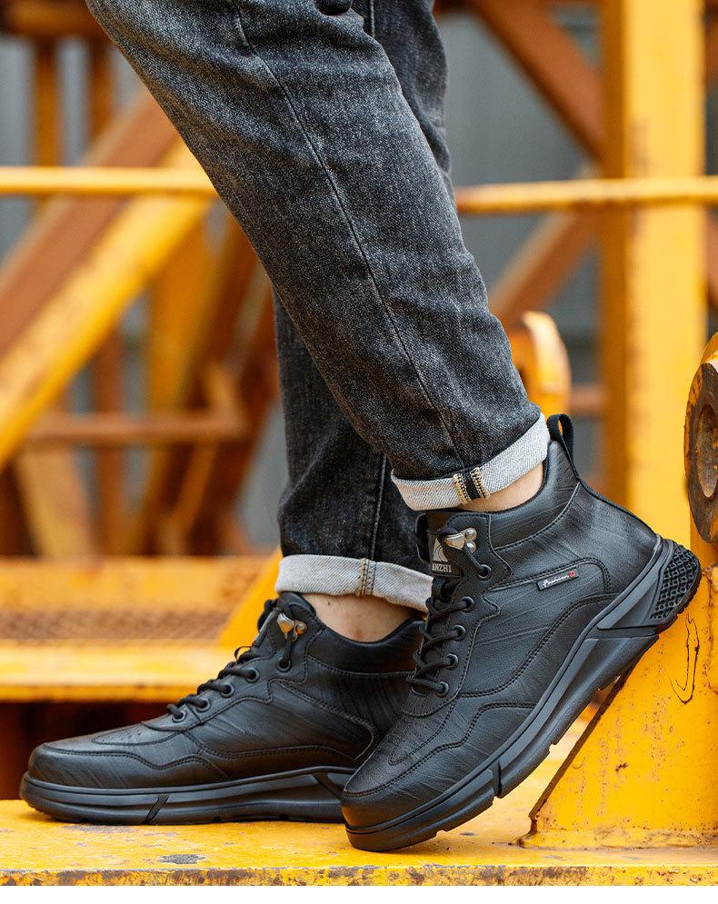 Pánská lehká bezpečnostní obuv s ocelovou špičkou - Odolná proti nárazu, odolná proti propíchnutí, odolná proti opotřebení, černá.