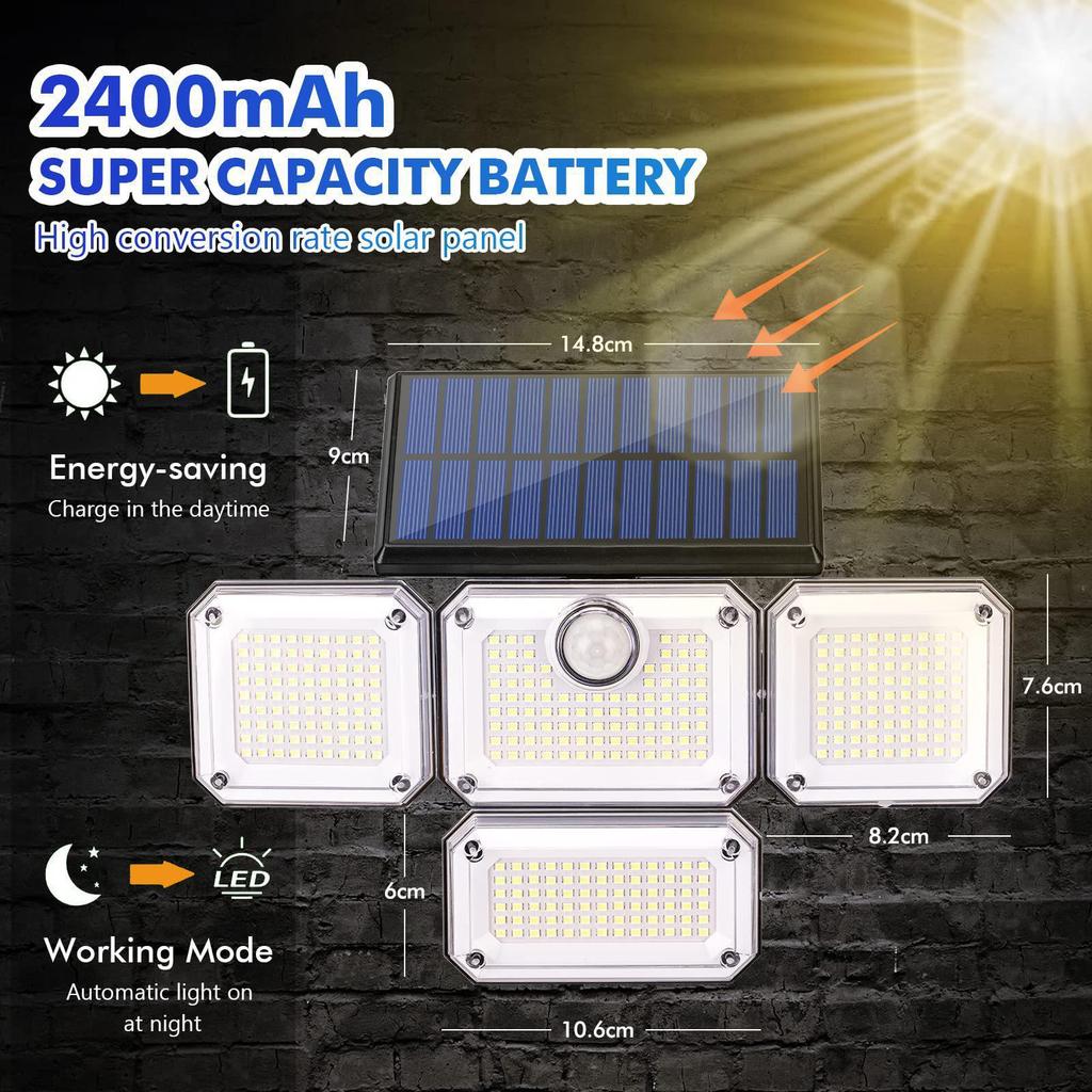 Four-Head Rotating Solar Wall Lamp: Waterproof, Motion-Sensitive Outdoor Street and Courtyard Light