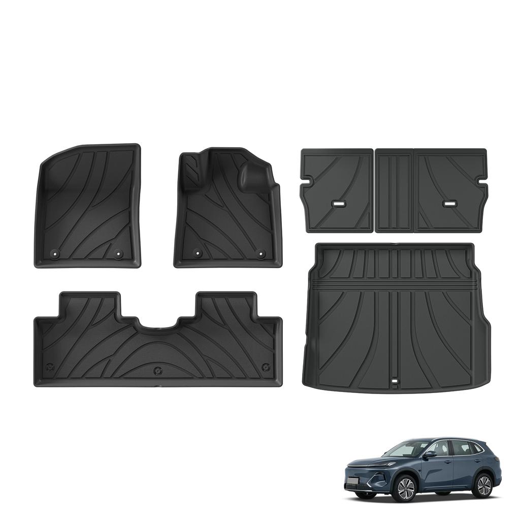 LUCKEASY Right Drive for Geely Starray EM-i 2025 2026 Car Floor Mats Cargo Liner Trunk Pad TPE 3D Foot Mat All Weather BLACK
