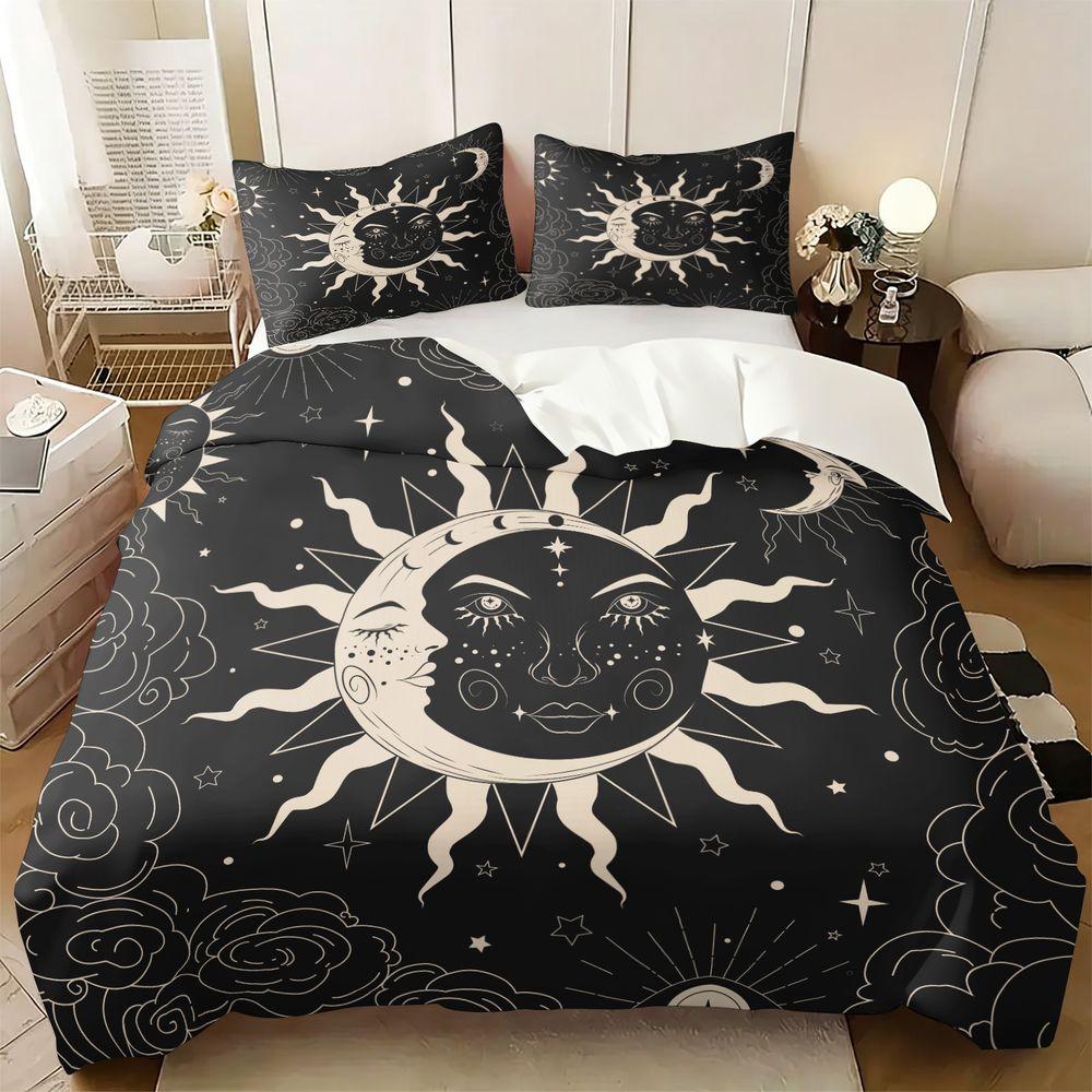 Celestial Sun Moon Duvet Cover Set (1 Duvet Cover & 1/2 Pillowcase) Gothic Boho Bedding Set Home Bedroom Decor Gifts