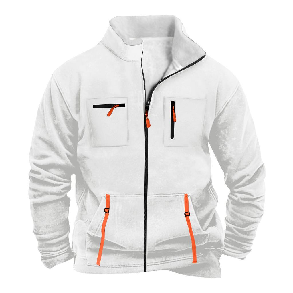 Men's Solid Color Zipper Pocket Zipper Sweatshirt Jacket Men's Sports Large Size Casual Sweatshirt Jacket