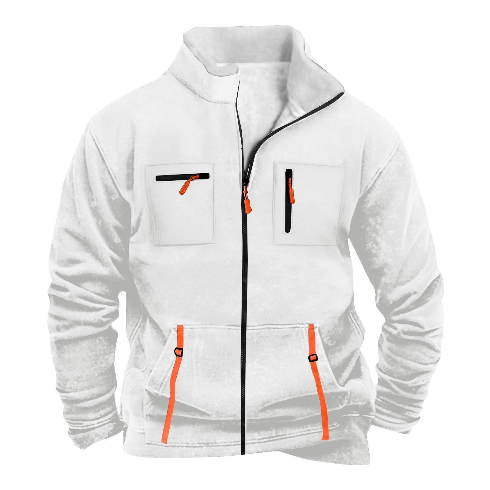 

Мужская однотонная куртка-свитшот на молнии с карманом на молнии, спортивная большого размера, повседневная XL белый