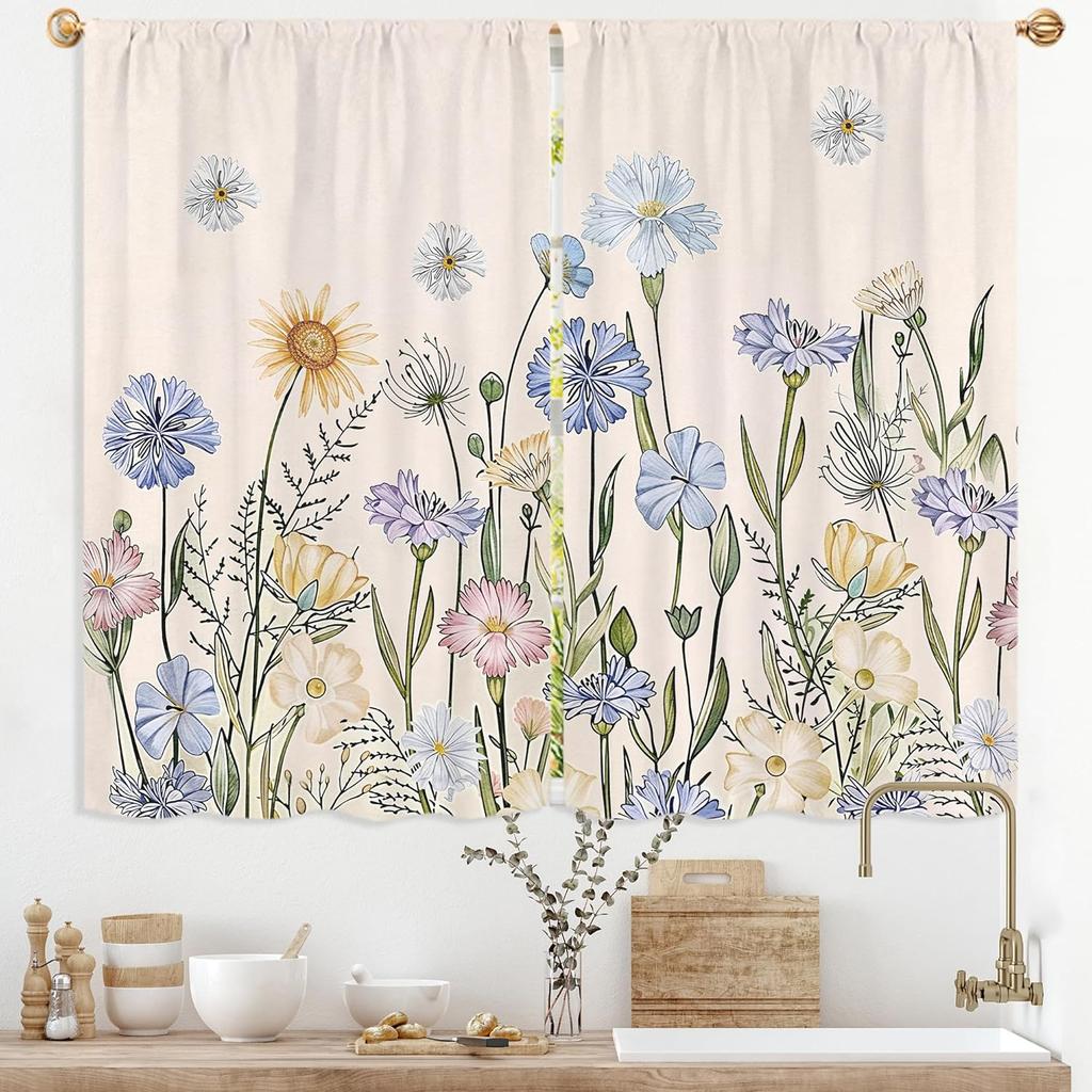 Purple Floral Butterfly Lilac Window Curtains Spring Flower Summer Girls Nature Garden Plant Drapes Treatment Curtain Polyester With Rod Pocket