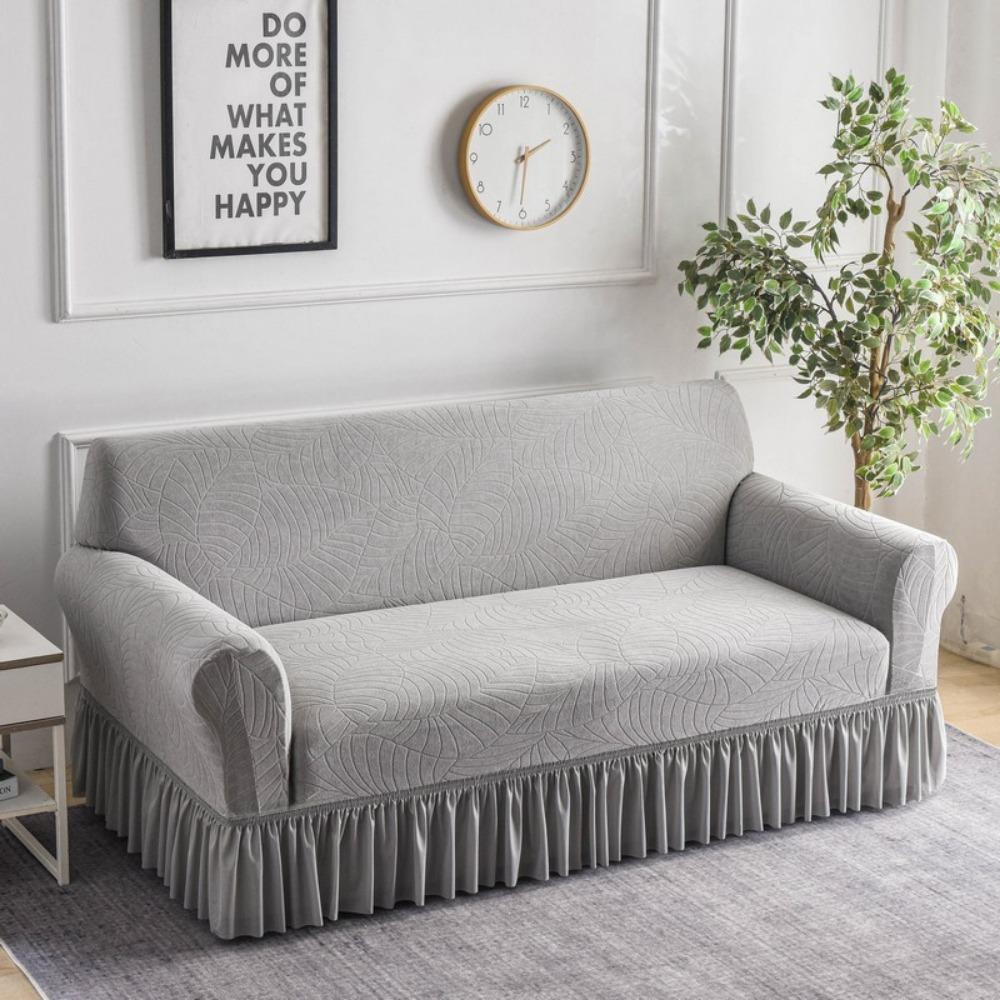 Lace Hem Jacquard Sofa Cover Stretch Full Elastic Slipcover Nordic Style Anti Slip Fabric