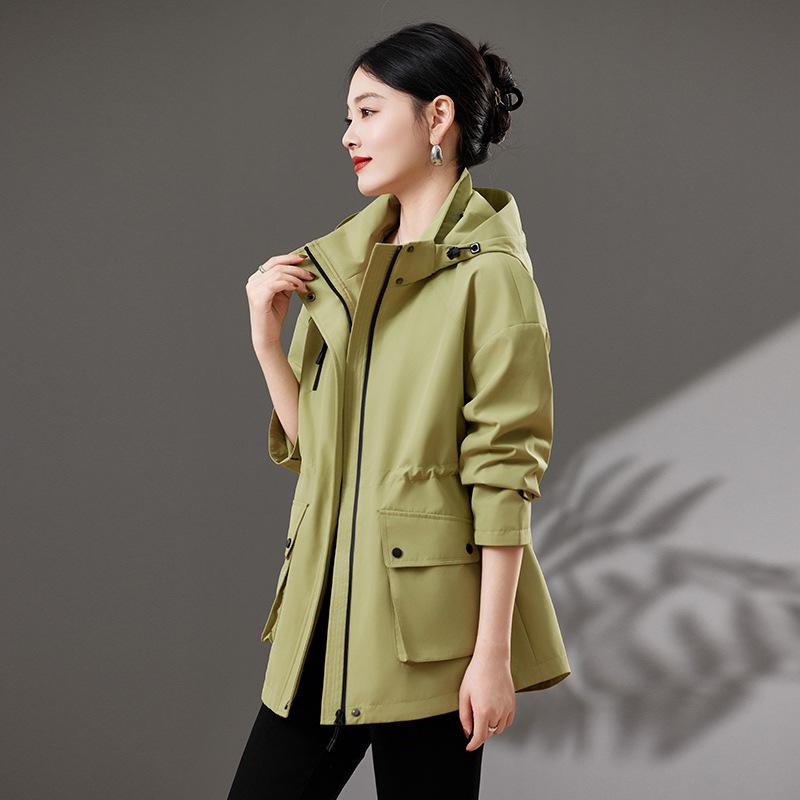 

Женский модный тренч средней длины с капюшоном, Весна/Осень 2025, Новый корейский свободный дизайн высокого класса. S зелёный