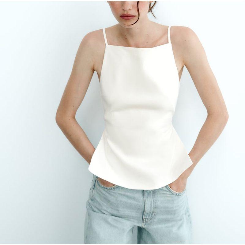 Spring New Arrival White Suspender Vest Fashion Casual Open Back Design Waist-Tight Short Top 3067066