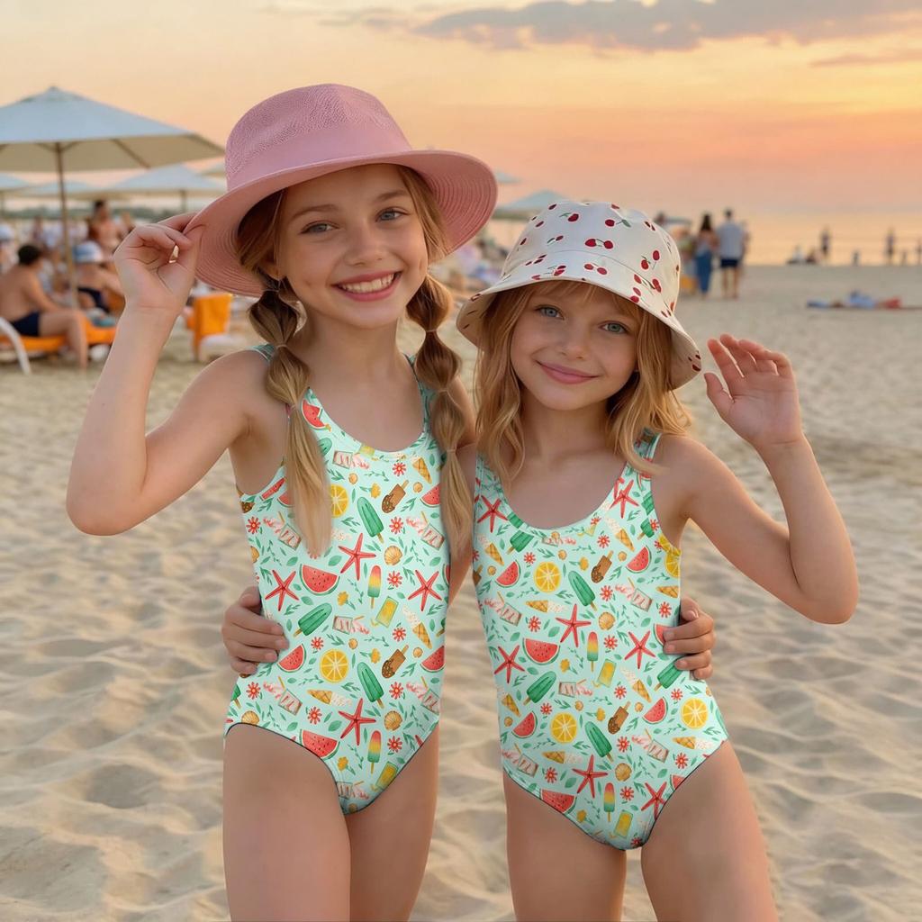 Girls One Piece Swimsuit Summer Kids Fruit Print Swimwear Toddler Bathing Suit Children Casual Beachwear for Swimming Pool