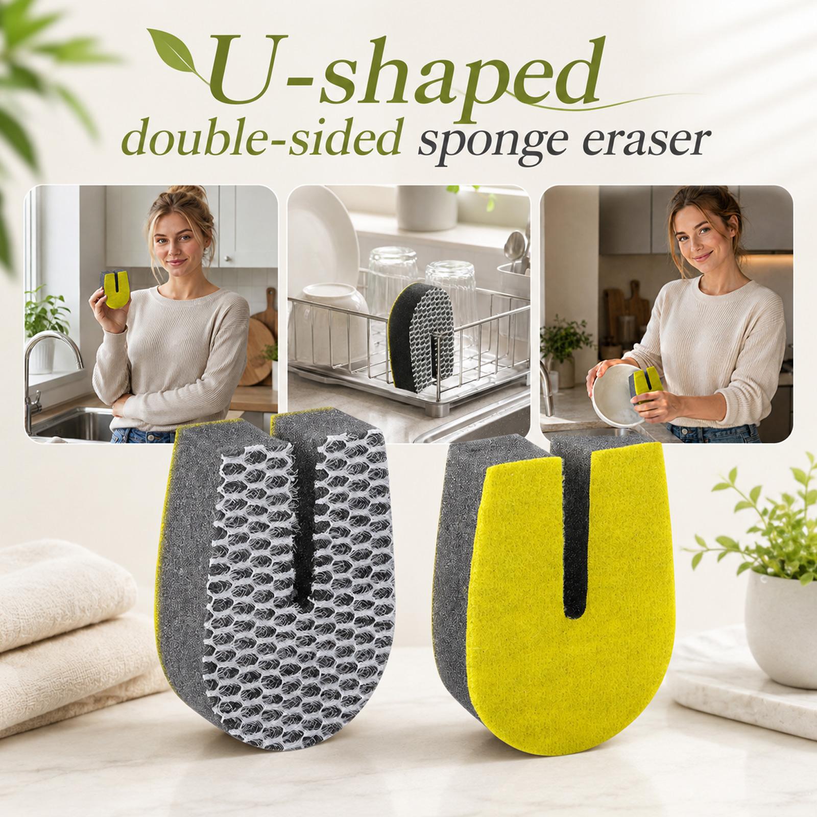 U-Shaped Double-Sided Sponge for Kitchen, Non-Scratch Reusable Dish Cleaning Sponge for Pots and Pans Cleaning Tool One Size