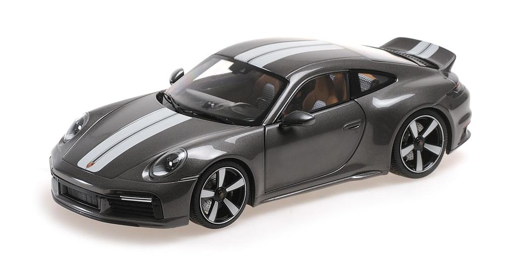 Minichamps Scale Porsche 911 Sport Classic 2022 Gray Metallic with Stripes 1/18 (992)