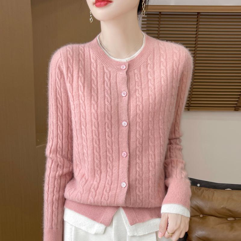 100% Pure Wool Cable Knit Cardigan – Commuter Style Two-Piece Women's Jacket