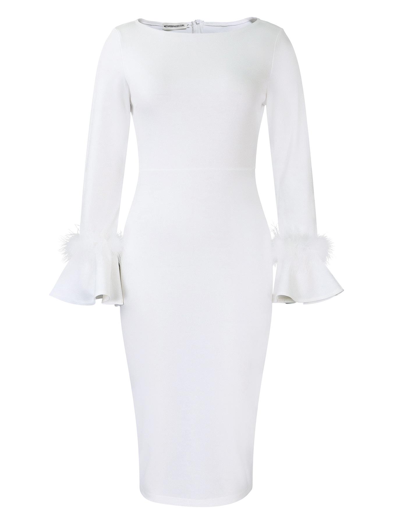 

Женское платье больших размеров, модное однотонное платье с запахом и расклешенными рукавами, OL платья 3XL белый