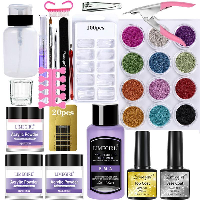 Nail Art Beginner Crystal Nail Kit White Clear Pink Powder Set 12 Colors Glitter French Nail Tips