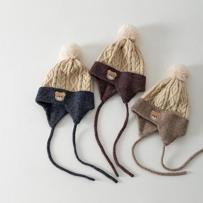 Winter Pom Pom Earflap Knit Baby Hat for Boys & Girls - Thick, Warm, Woolen, Color Block Design