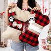 Handmade Dog Paw Plaid Christmas Stocking Gift Bags