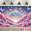2D Flat Rainbow Backdrop Pink Cloud & Glitter Butterfly Photo Background