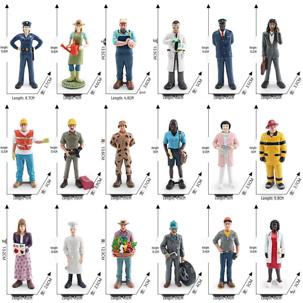 Professional Role Model Figurines Set: Teacher, Doctor, Nurse, Construction Worker, Chef, Police Officer