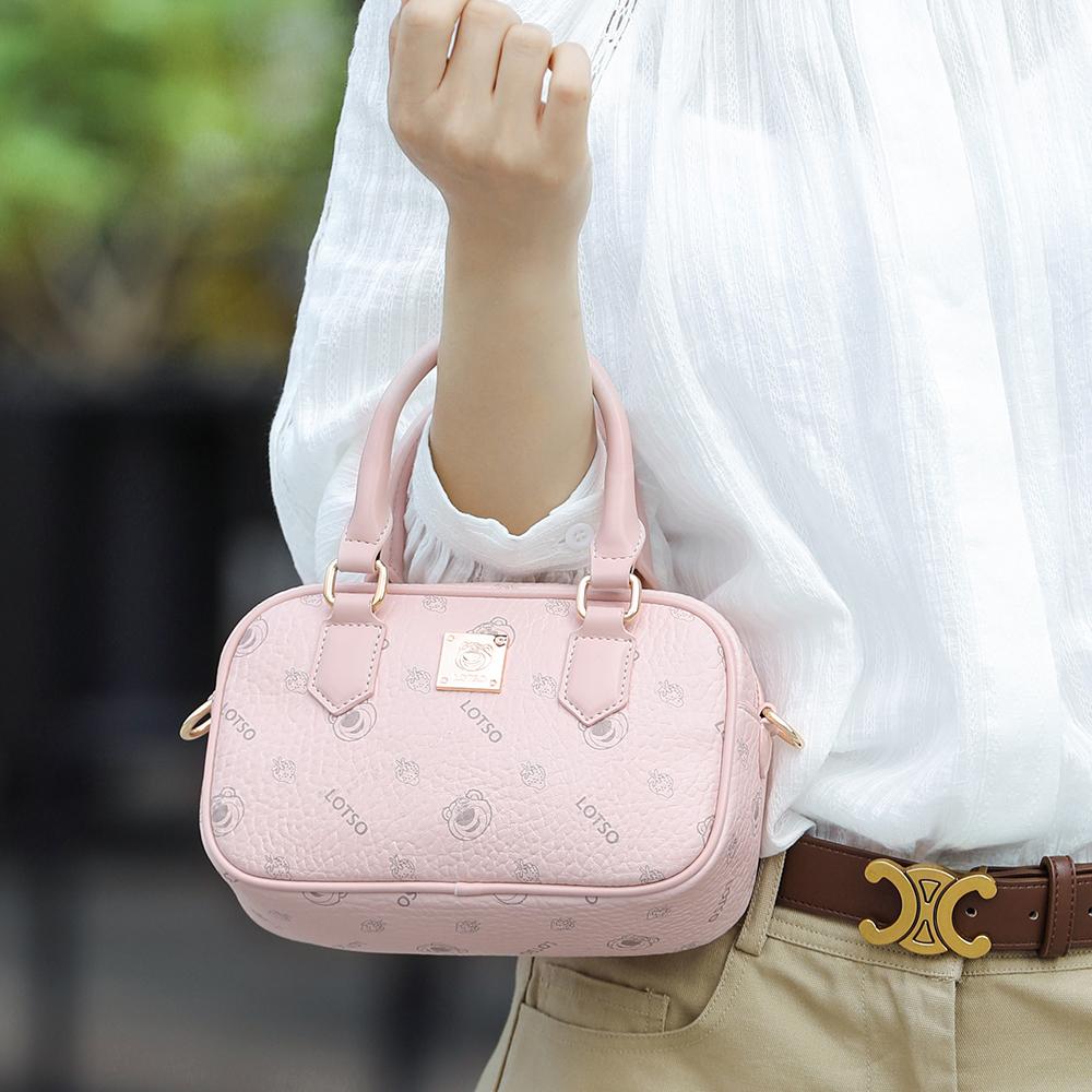 New Disney Strawberry Bear Series PVC One Shoulder Handbag Women's White/Pink BMK-72600