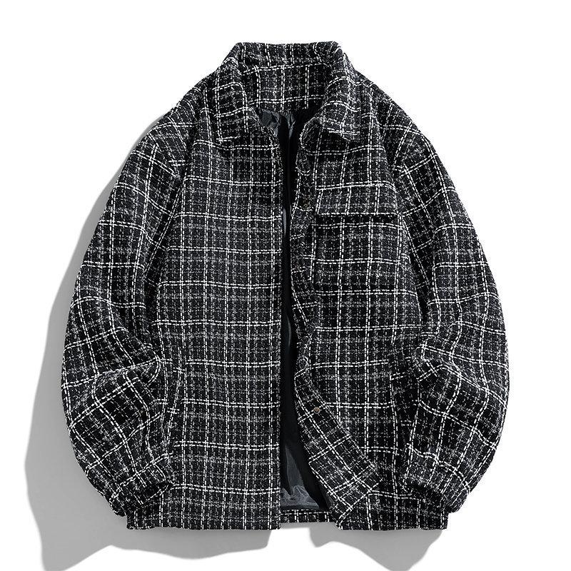 Retro Small Fragrance Style Jacket Men's Versatile Shirt Loose Trendy Plaid Wool Shirt