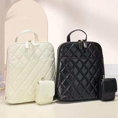 First Layer Cowhide Small Fragrant Wind Women'S Backpack Leather Embroidery With Small Mobile Phone Bag Tide Backpack