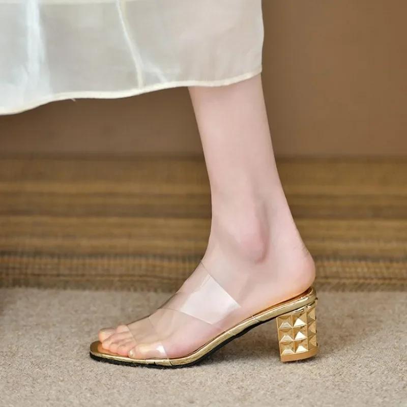 Fashion 2024 Summer Soft Platform Sandals for Women Fashion Transparent Pvc High Heel Sandalias Mujer New Clear Square Heels Slippers