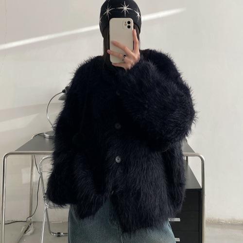 

Мягкий ворсистый нежный кардиган с капюшоном из искусственной норки, вязаный, осенне-зимний, милый, свободный, с высоким чувством, ленивый, ветровка-свитер для женщин One size чёрный