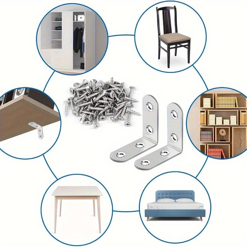 A Set of 50pcs,including 10pcs 90-degree Right-angle Brackets with 40screws,L-shaped Bracket Hardware for Wooden Shelves,chairs