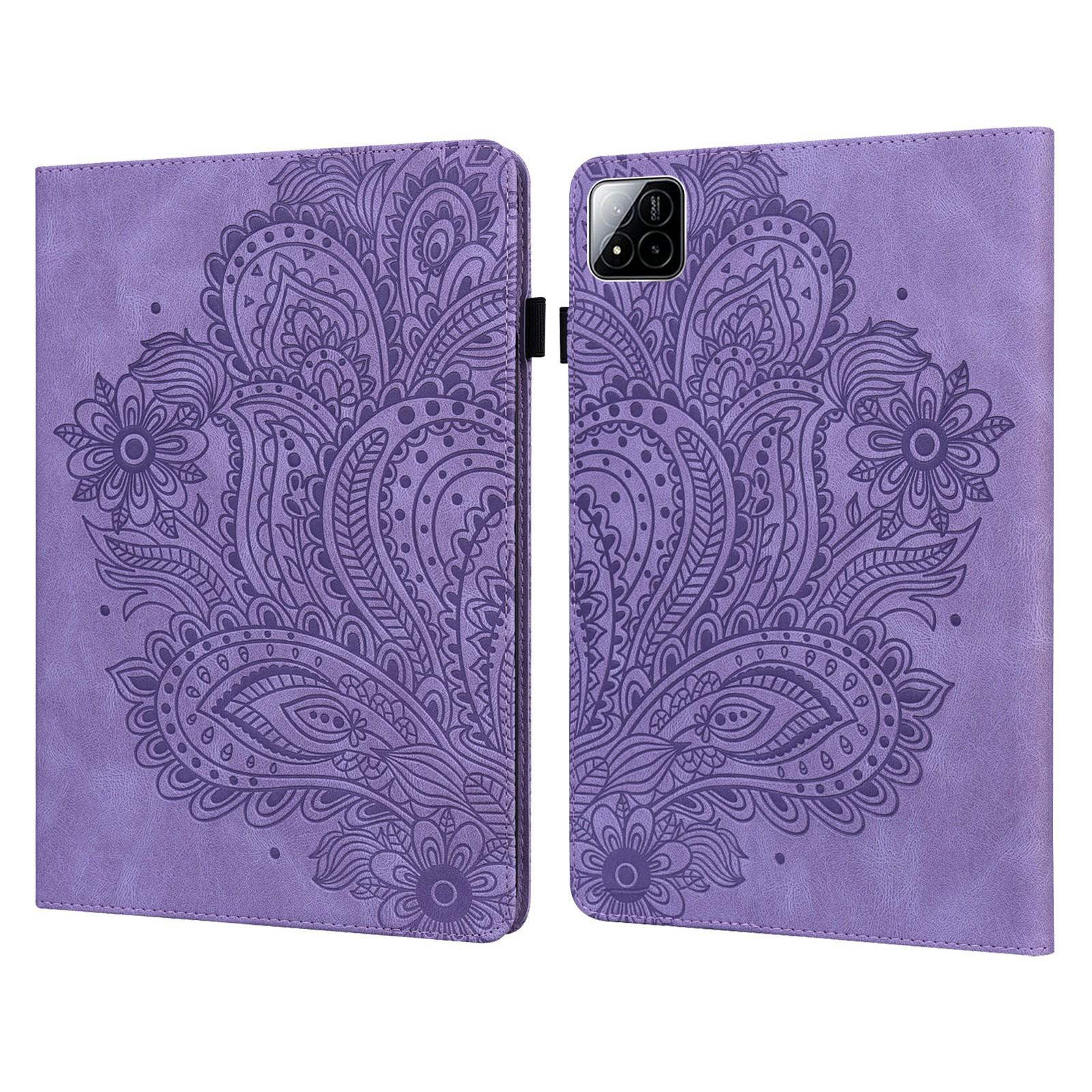 

Чехол для Xiaomi Pad 7 Pro/Pad 7 с узором павлиньих перьев, держателем для карт, кожаная обложка для планшета Purple