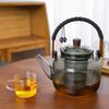 Smoke Grey Knitted Handle Glass Teapot with Wooden Lid & Hammered Pattern - Kung Fu Tea Set with Separator
