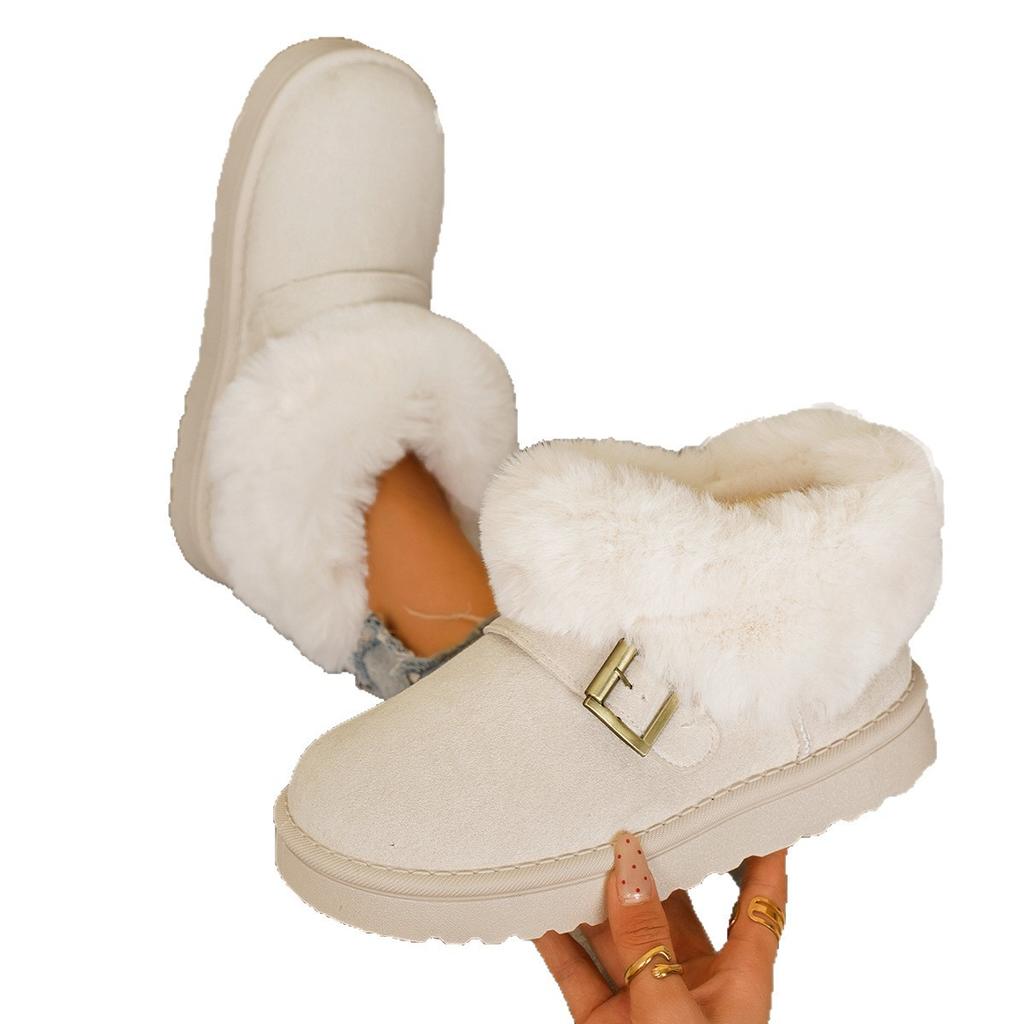 Snow Boots Fur Integrated Winter New Short Tube Piled Thickened Lazy Cotton Boots